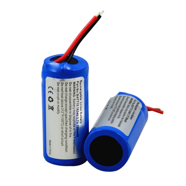 1S1P Customized Protected Rechargeable 16340 Li-ion Battery Pack 3.6V/3.7V 700mAh with Leads for Medical Devices