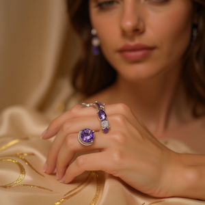 E2406 Orecchini da donna viola in oro bianco con diamanti, taglio rotondo brillante, colore D naturale, gioielli classici da matrimonio - Product Image 2