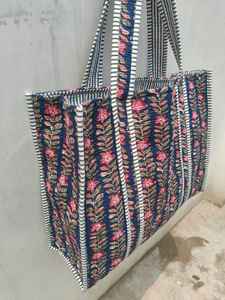 Bolso Tote de Algodón Acolchado con Estampado Floral Rosa, Bolso de Hombro Ligero para Mujer, Estilo Boho Indio, para Uso Diario - Product Image 4