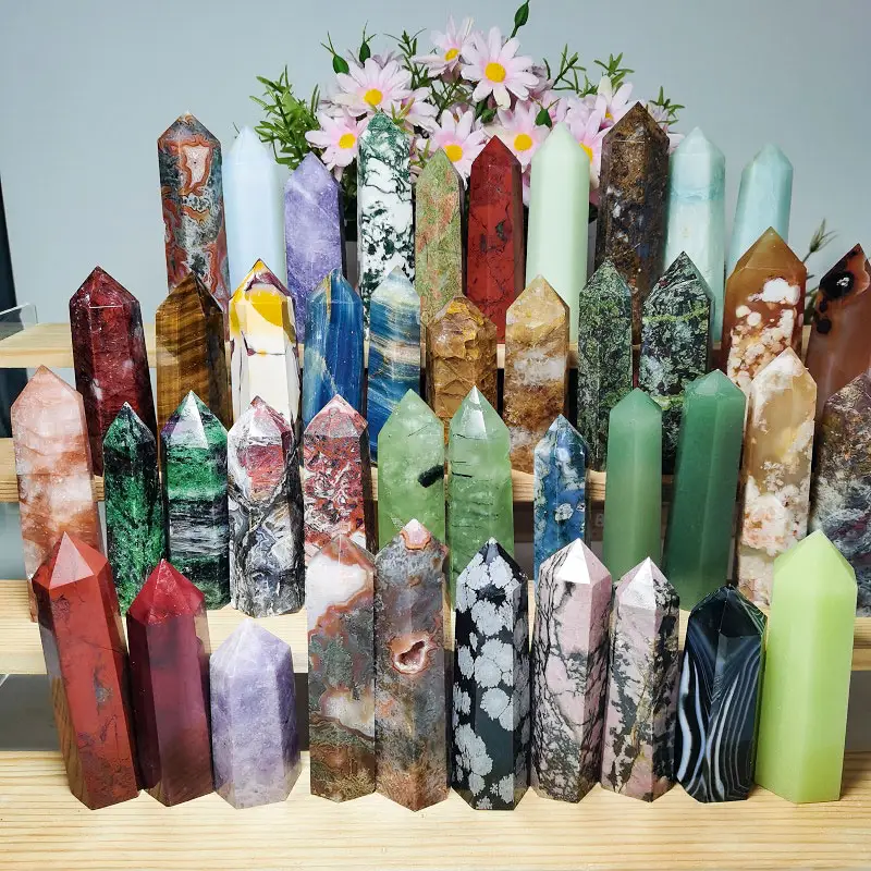 Wholesale Bulk Spiritual Healing Quartz Blue Onyx Wand Crystals Energy Point Fluorite Tower For Meditation