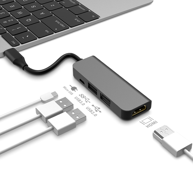 Горячие продажи USB C Hub 4 в 1 Тип C концентратор USB C до 4K HD-MI 1 * USB3.0 1 * USB2.0 USB 5В 4 порта Type-C USB хаб для телефона
