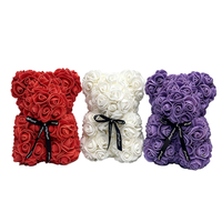 Ours en mousse rose fait main de 19 cm, fleur artificielle, ours en peluche, boîte cadeau pour anniversaire, Saint-Valentin, Thanksgiving, décoration de fête
