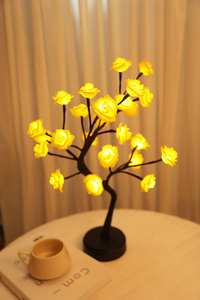 โคมไฟตั้งโต๊ะ LED ลายกุหลาบ24LED คืนดอกไม้โรแมนติก IP44คริสต์มาสห้องนอนงานแต่งงานในร่มต้นไม้บอนไซ - Product Image 3