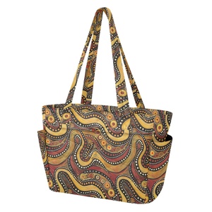 Australian Aboriginal Traditional Dot Art Custom Logo Women Shoulder <b>Bag</b> <b>Long</b> Strap Quilted Polyester Tote <b>Bag</b> with Zipper - Product Image 2