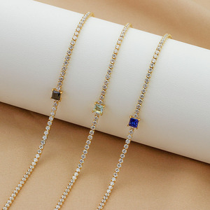 Square CZ Tennis <b>Bracelet</b> | 18K PVD Gold Stainless Steel Adjustable Chain | Minimalist Waterproof Jewelry for Women | No Fading - Product Image 1