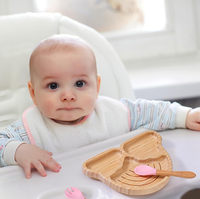 Assiettes en bambou pour bébés sans BPA ventouse en silicone solide facile à nettoyer trois grilles divisées pour les enfants à manger couleur arc-en-ciel