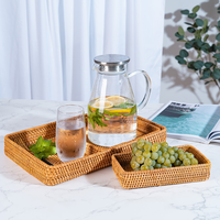 Plateau de service rectangulaire en rotin naturel tressé pour cuisine minimaliste, idéal pour l'organisation domestique, livraison rapide directe usine