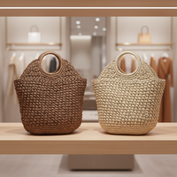 Sac à main chic en paille tressée fait main avec poignée ronde, sac de plage vintage d'été pour femme en vacances