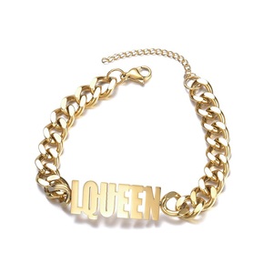 Bracciale <span class=keywords><strong>a</strong></span> catena cubana in acciaio inossidabile placcato oro 18K sottovuoto, anti-ossidazione, <span class=keywords><strong>con</strong></span> lettere personalizzate, regalo per <span class=keywords><strong>la</strong></span> festa del papà - Product Image 2