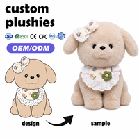 Peluche chiot beige mignon et moelleux, chien en peluche Kawaii avec nœud en dentelle florale, logo personnalisé OEM, cadeau mascotte pour enfants, souvenir