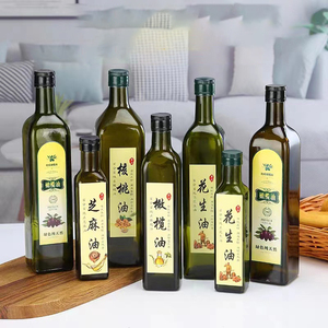 Bouteille vide en verre vert foncé Marasca, carrée ou ronde, transparente, pour <span class=keywords><strong>huile</strong></span> d'olive <span class=keywords><strong>et</strong></span> <span class=keywords><strong>vinaigre</strong></span>, avec bouchon – 250 ml, 500 ml, 750 ml, 1000 ml - Product Image 1