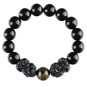 Pulsera de Jade Natural Genuino Negro Jadeíta Pixiu con Cuentas, para Hombre y Mujer, Venta al por Mayor C279 - Product Image 1