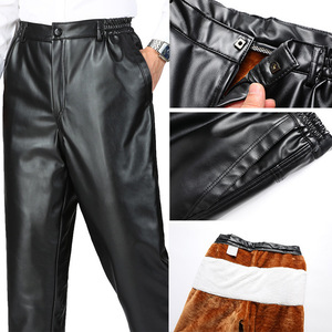 Men's PU Leather Fleece <b>Lined</b> <b>Pants</b> Thickened Warm Winter Work Trousers Size 2 3 4 5 XL Black - Product Image 1
