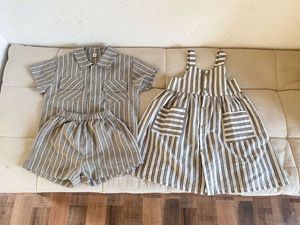 Ensemble d'été de 2 pièces en coton pour enfants, garçons <span class=keywords><strong>et</strong></span> filles, robe <span class=keywords><strong>et</strong></span> short à rayures Collection Sisters and Brothers - Product Image 4