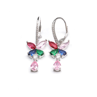 Nueva moda flor forma de gota Color circón gota de agua colgante pendientes de aro 925 plata esterlina Huggie gota pendientes mujeres