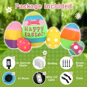 Dekorasi teras telur Paskah Happy, perlengkapan pesta Festival Paskah, dekorasi kelinci, model udara tiup