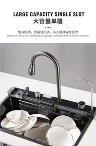 อ่างล้างจานเดี่ยวแบบมีไฟ LED หน้าจอดิจิตอลกันรอยขีดข่วนอ่างล้างจานทำจากสเตนเลสสตีล304พรีเมี่ยม - Product Image 6