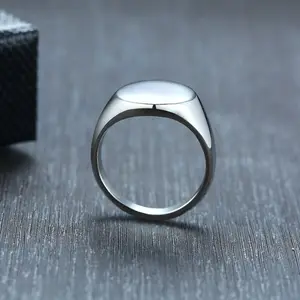 Chunky Punk Stamp Square Round Top Finger Band Rings Gold Plated 316L Stainless Steel Signet Ring