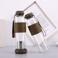 Bouteille d'eau en verre borosilicaté sans BPA de sport portable avec manchon en silicone et infuseur à thé