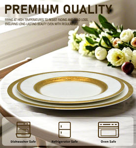 Karosa จานอาหารค่ำลายกระดูกจีนขนาด8นิ้ว10.5นิ้วขอบทองสำหรับร้านอาหารเกินมาตรฐานอาหารที่ผ่านการรับรอง - Product Image 3