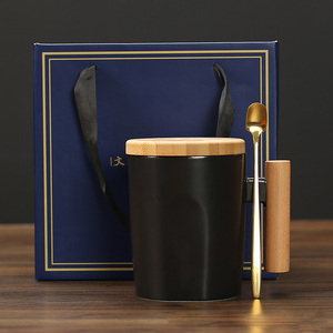 wholesale <b>ceramic</b> coffee <b>mugs</b> with wooden handle with lid <b>ceramic</b> coffee <b>mug</b> set - Product Image 2
