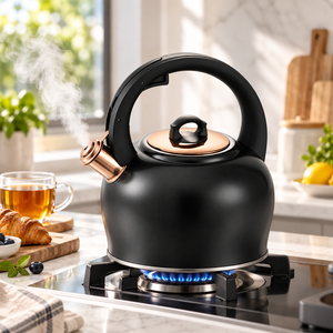 Bouilloire sifflante en acier inoxydable 2,5 L pour cuisinière, avec poignée en nylon résistante à la chaleur, noire et or rose, pour la cuisine - Product Image 2