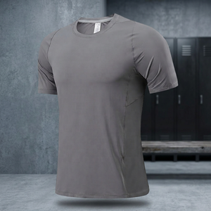 Men's Gray Short Sleeve Crew Neck Quick Dry Breathable Sweat-Wicking T-Shirt Solid Color Regular Fit All Seasons - Product Image 2