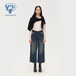 YUANBOFEI Maßgeschneiderte Damen High-Waist Weites Bein Gerade <span class=keywords><strong>Jeans</strong></span> Vintage Gewaschen Loose Fit Cropped <span class=keywords><strong>Denim</strong></span>-Hosen für Marken - Product Image 1
