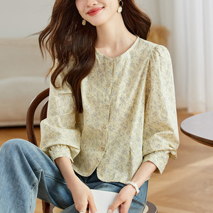 Cotton Floral Shirt Women's Long Sleeve 2026 Spring Pastoral Style Top Small Sweet Purified Cotton Shirt - Product Image 1