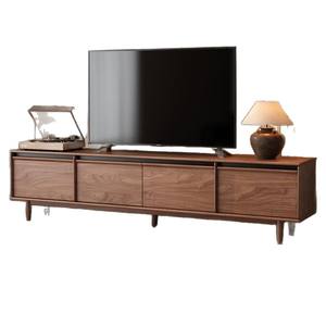 Meuble TV Wanjulai en bois massif style nordique minimaliste, couleur noyer, avec rangement, pour salon, sur pied - Product Image 3