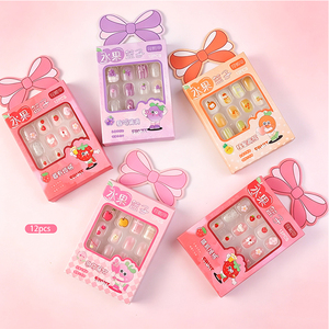 12 pièces/boîte Faux <span class=keywords><strong>ongles</strong></span> carrés courts pour enfants, série fruits, effet œil de chat, cadeau pour enfants, en ABS, avec colle - Product Image 4