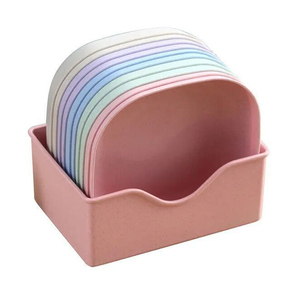 10 Pcs Eco-Friendly Collapsible Square <b>Plastic</b> <b>Kitchen</b> Plates Set with Multifunction Dining Tray and Storage Rack - Product Image 1