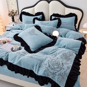 Funda de edredón de terciopelo de leche gris, sábanas de gama alta, apliques de <span class=keywords><strong>Panda</strong></span>, fundas de almohada, juego de cama - Product Image 3