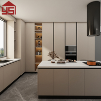 Meubles de cuisine en stratifié HPL pour appartement, avec appareils encastrés et ouverture par poussée, pour rangement familial
