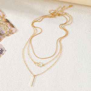 Moda mujer chapado en oro Vintage Multi capas collares Cruz círculo Metal Bar serpiente enlace cadena gargantilla collar fiesta joyería - Product Image 5