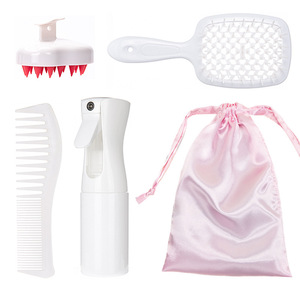 Hair Styling Set With Massage <b>Brush</b> Hollow Comb Spray Bottle And Pink Bag For Hair Care And Nourishing - Product Image 1