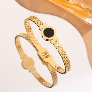 European and American INS Rome LIVE Digital Black Shell Round Bracelet for Women, Electroplated with 18K Gold BANGLES - Product Image 3
