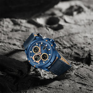 NAVIFORCE 9225 BEBEBE Montre à quartz pour homme en cuir véritable bleu, grand cadran, sport, aiguilles lumineuses, montre-bracelet étanche - Product Image 4