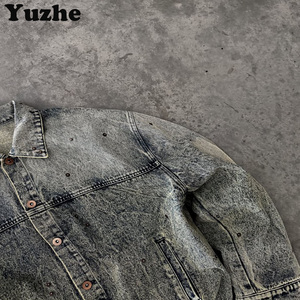 Áo khoác nam chất liệu denim dày, 100% cotton, kiểu vintage, phai màu acid, in thêu logo, thời trang, kiểu dáng công sở. - Product Image 4