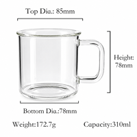 Direct verzending BPA-vrije glazen koffiemok met aangepast logo, meerdere inhoud, groothandel, borosilicaatmok, magnetron- en vaatwasmachinebestendig, op voorraad