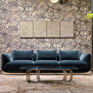 Divano Moderno di Lusso a 3 Posti di Alta Qualità con Tessuto in Velluto Blu Premium per uno Spazio Abitativo Sofisticato <span class=keywords><strong>e</strong></span> Accogliente - Product Image 1