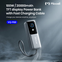 Baterías Externas Semisólidas MIccell de 100W y 20000mah con Cable de Carga Rápida y Pantalla Digital TFT para Teléfonos/Laptops