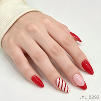 Faux ongles à presser rayés rouge et blanc, longs et en forme d'amande, réutilisables, 24 pièces