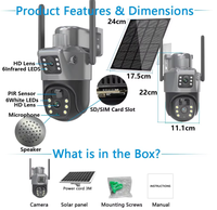 Caméra de surveillance solaire extérieure V380 à double objectif 6MP, carte SIM 4G, zoom optique 10x, système de sécurité PTZ, détection de mouvement IP, caméra solaire