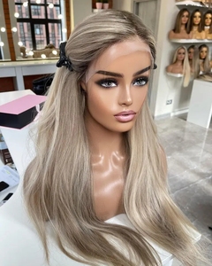 Nuova Collezione: Parrucca in Capelli Umani Europei ad Alta Densità con Cuticole Allineate, <span class=keywords><strong>Biondo</strong></span> <span class=keywords><strong>Platino</strong></span>, Liscia come Seta, con Frontale in Pizzo HD - Product Image 3