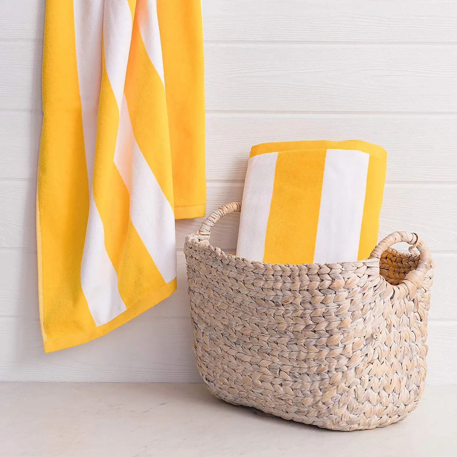 OEM acceptable full cotton yellow stripe sand less thick beach towels