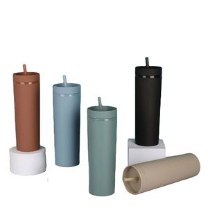 Wholesale Custom Stock Business Office <b>Gift</b> 16Oz Simple Straight Plastic Food Grade BPA Free Skinny Water Tumbler Cup With Straw - Product Image 1