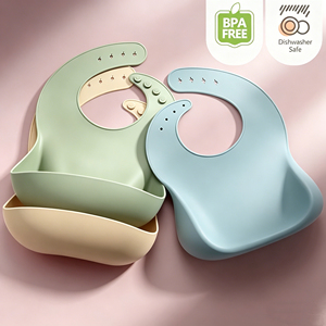 Bavoir bébé en silicone imperméable avec poche récupératrice de nourriture, réglable pour nourrissons et tout-petits - Product Image 3