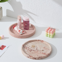 Plateau de vanité rond en marbre naturel, plateau organisateur de cosmétiques et de bijoux en pierre pour comptoir de salle de bain