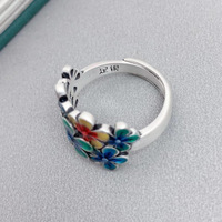 Bague en forme de fleur de brocart, style ethnique rétro, cloisonné, purement artisanale, réglable, style hip-hop